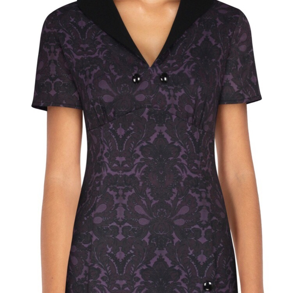 Damask Print Retro Pencil Dress Purple New - Picture 10 of 10